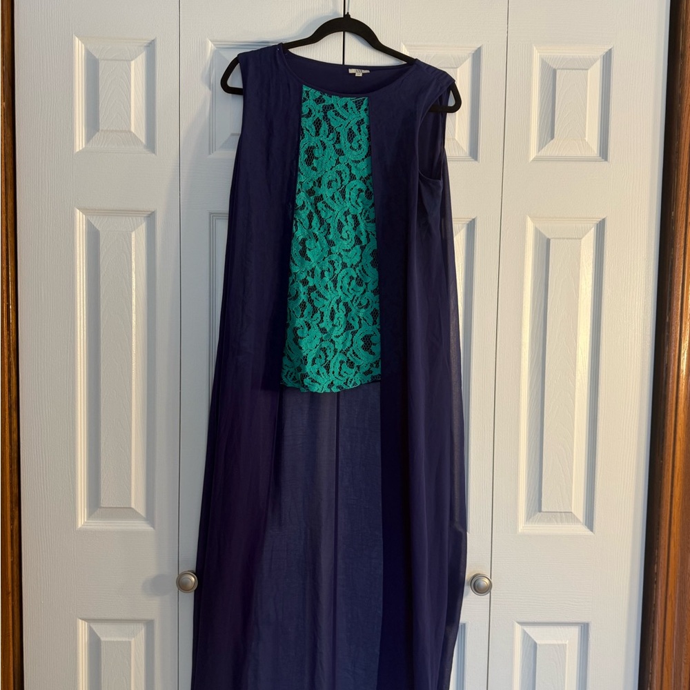 AND Elegant Navy and Teal High Low Dress